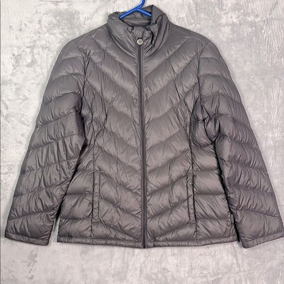 Calvin Klein Gray Duck Down Filled Packable Puffer Full Zip Jacket Size Large - Picture 1 of 10